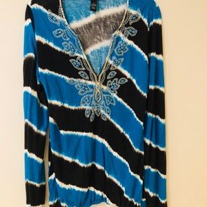 INC Gorgeous Embellished Tye Dye Blouse Size Shirt